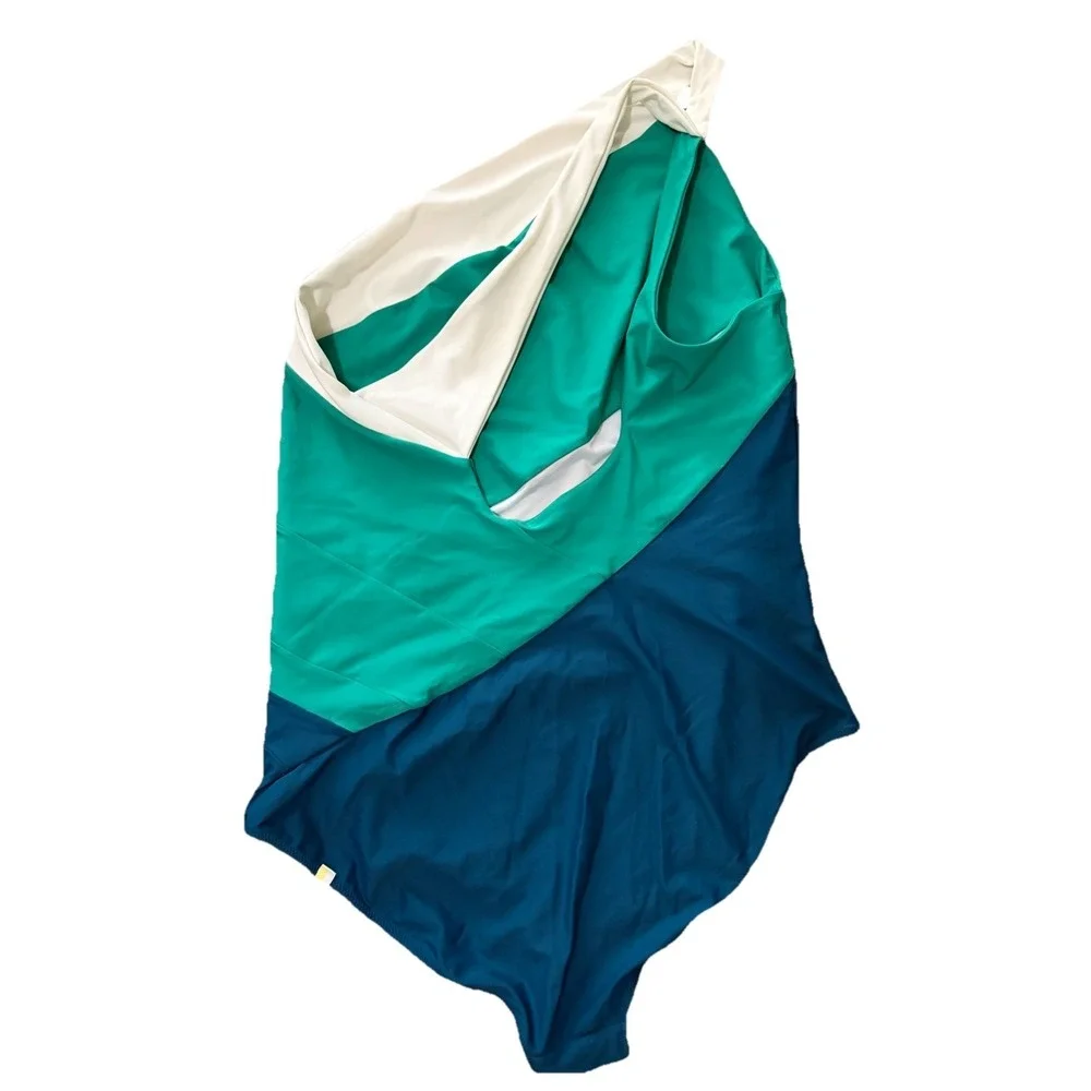 Summersalt One Shoulder The Sidestroke Swimsuit Size 20 Blue Green White
